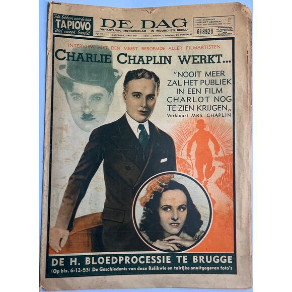 37 Dutch DeDag Charlie Chaplin Magazine Newspaper City Lights Mickey Mouse Comic - Picture 1 of 7